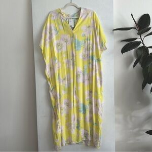 New with Tags - H&M Patterned Kaftan Dress Yellow Floral Size M/L Coverup Mumu